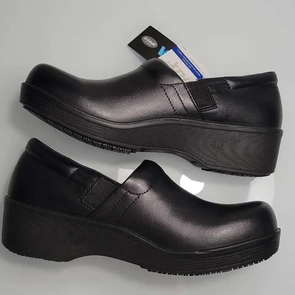 Dr. Scholl's NWT Women's Black Leather Dynamo Slip Resistant Safety Clogs Size 9 - Picture 4 of 8